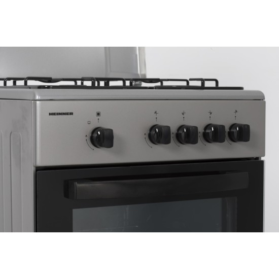 Aragaz Heinner HFSC-SME50SL, Gaz, 4 arzatoare, Dispozitiv siguranta plita si cuptor, 50 cm, Argintiu