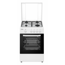 Aragaz Heinner HFSC-SME50WH, Gaz, 4 arzatoare, Dispozitiv siguranta plita si cuptor, 50 cm, Alb