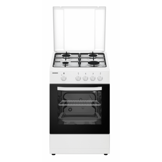 Aragaz Heinner HFSC-SME50WH, Gaz, 4 arzatoare, Dispozitiv siguranta plita si cuptor, 50 cm, Alb