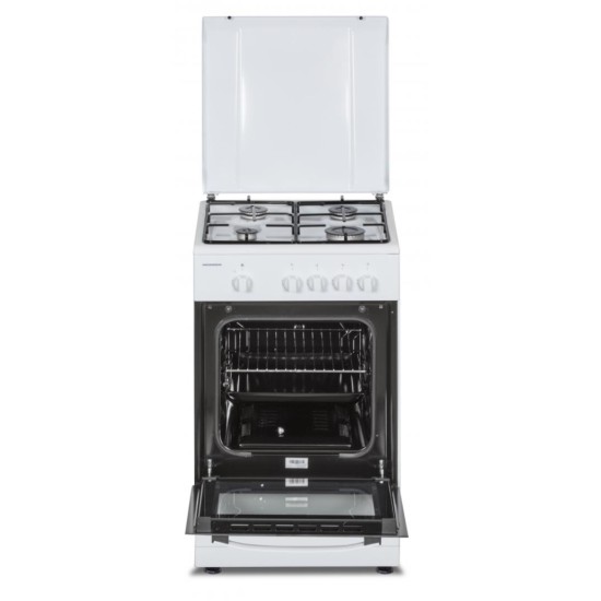 Aragaz Heinner HFSC-SME50WH, Gaz, 4 arzatoare, Dispozitiv siguranta plita si cuptor, 50 cm, Alb