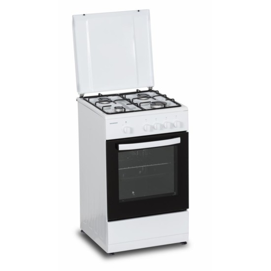 Aragaz Heinner HFSC-SME50WH, Gaz, 4 arzatoare, Dispozitiv siguranta plita si cuptor, 50 cm, Alb