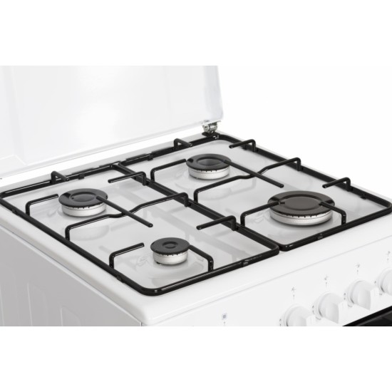 Aragaz Heinner HFSC-SME50WH, Gaz, 4 arzatoare, Dispozitiv siguranta plita si cuptor, 50 cm, Alb