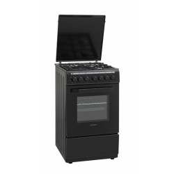 Aragaz Heinner HFSC-V60LITGC-BK, Mixt, 4 arzatoare, Aprindere electrica plita, Dispozitiv de siguranta plita, Cuptor electric, 6 functii, Timer, Grill, Duze GPL incluse, Tava si gratar cromat, latime 50 cm, adancime 60 cm, Negru