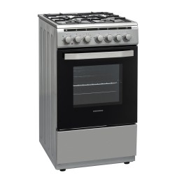 Aragaz mixt Heinner HFSC-V60LITGC-SL, 4 arzatoare gaz, Dispozitiv de siguranta plita, Aprindere electrica, Cuptor electric, Timer, Grill, Clasa A, 50 cm, Argintiu