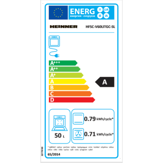 Aragaz mixt Heinner HFSC-V60LITGC-SL, 4 arzatoare gaz, Dispozitiv de siguranta plita, Aprindere electrica, Cuptor electric, Timer, Grill, Clasa A, 50 cm, Argintiu