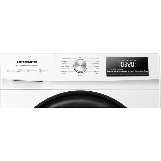 Uscator de rufe cu pompa de caldura HEINNER HHPD-HMY80IVFC+++, 8 KG, Clasa C, MOTOR INVERTER, Alb