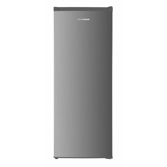 Congelator Heinner HFF-HM168XE++, 168 l, Control electronic, Afisaj cu indicatoare LED, 5 compartimente, Usa reversibila, Clasa E, H 142.6 cm, Argintiu