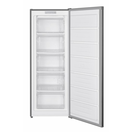 Congelator Heinner HFF-HM168XE++, 168 l, Control electronic, Afisaj cu indicatoare LED, 5 compartimente, Usa reversibila, Clasa E, H 142.6 cm, Argintiu