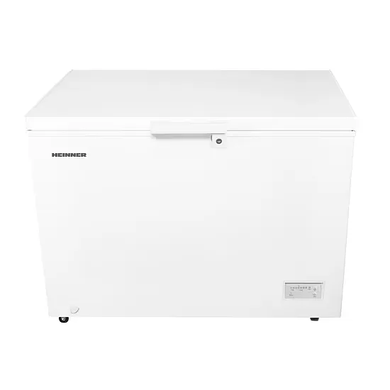 Lada frigorifica Heinner HCF-HM308INVCD, 308 l, Clasa D, Compresor inverter, Control electronic, Convertibila frigider/congelator, 2 cosuri, Maner cu incuietoare, Rezistenta la frig, Waterproof Display, Alb