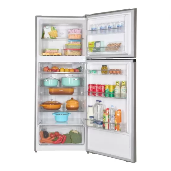 Frigider cu doua usi Heinner HF-HM415NFSE++, 415 l, Full No Frost, Clasa E, Compresor Dual Inverter, Display, Blocare Acces copii, H 178 cm, Argintiu