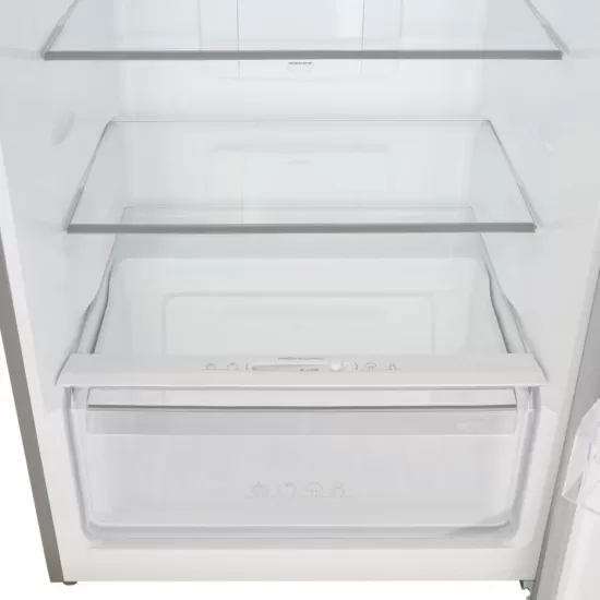 Frigider cu doua usi Heinner HF-HM415NFSE++, 415 l, Full No Frost, Clasa E, Compresor Dual Inverter, Display, Blocare Acces copii, H 178 cm, Argintiu