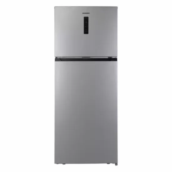 Frigider cu doua usi Heinner HF-HM415NFSE++, 415 l, Full No Frost, Clasa E, Compresor Dual Inverter, Display, Blocare Acces copii, H 178 cm, Argintiu