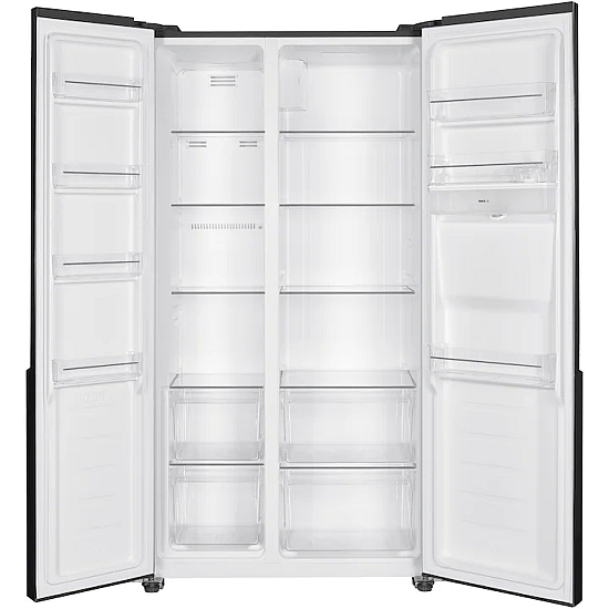Side by side Heinner HSBS-HM422NFGBKE++, 442 l, No Frost, Clasa E, Display, Smart, H 176.5 cm, Sticla neagra