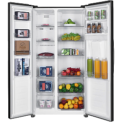 Side by side Fram FSBS-HM440NFXWDE++, 439 l, No Frost, Clasa E, Compresor Inverter, Display, Dozator de apa, Functie smart, H 176.5 cm, Argintiu