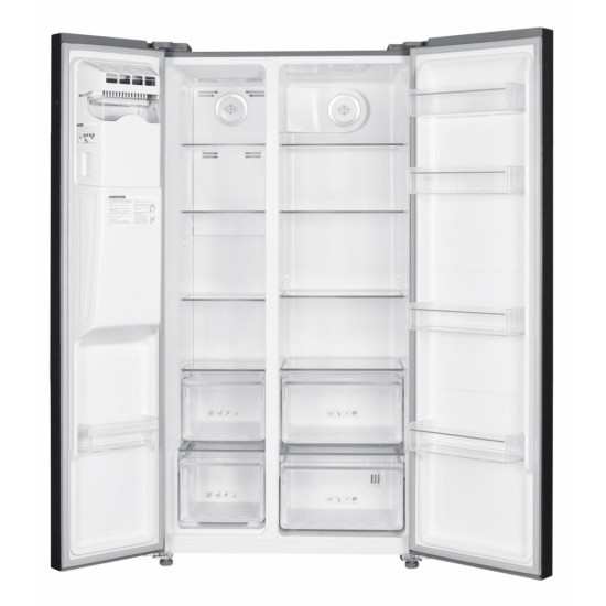 Side by side Heinner HSBS-HM513NFIMDXE++, 513 l, No Frost, Dozator de gheata, Display LED, Clasa E, Compresor Inverter, Smart, Alarma usa deschisa, H 177 cm, Inox