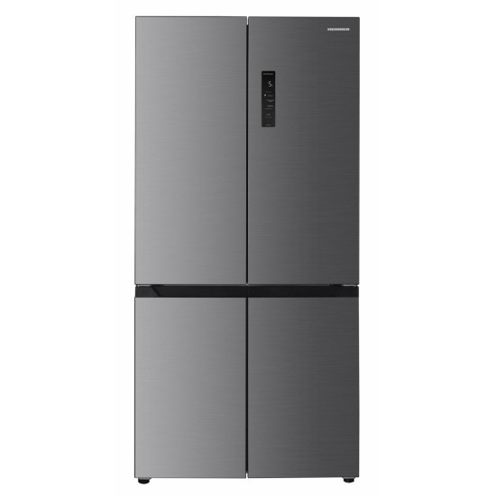 Side by side Heinner HSBS-HM522MDNFXE++, 522 l, Full No Frost, Convertibil frigider/congelator, Compresor Dual Inverter, Alarma usa deschisa, Clasa E, Dark Inox