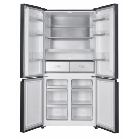 Side by side Heinner HSBS-HM522MDNFXE++, 522 l, Full No Frost, Convertibil frigider/congelator, Compresor Dual Inverter, Alarma usa deschisa, Clasa E, Dark Inox