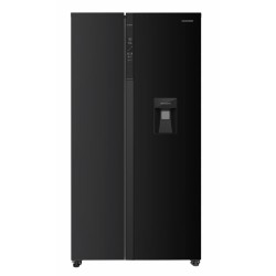 Side by side Heinner HSBS-HM529NFBKWDE++, 529 l, Full No Frost, Clasa E, Dispenser apa, Display LED tactil, Smart, Eco, Alarma usa deschisa, H 177 cm, Negru