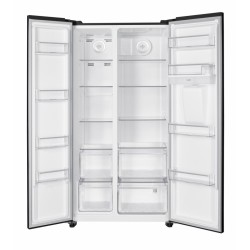 Side by side Heinner HSBS-HM529NFBKWDE++, 529 l, Full No Frost, Clasa E, Dispenser apa, Display LED tactil, Smart, Eco, Alarma usa deschisa, H 177 cm, Negru