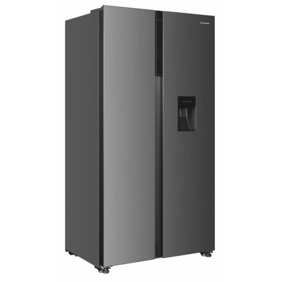 Side by side Heinner HSBS-HM529NFXWDE++, 529 l, Full No Frost, Clasa E, Compersor Dual Inverter, Display LED cu touch, Dozator apa, Iluminare LED, Blocare acces copii, H 177 cm, Inox