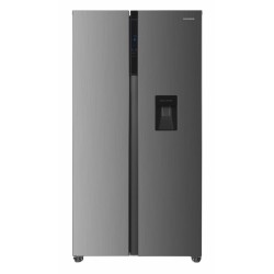 Side by side Heinner HSBS-HM529NFXWDE++, 529 l, Full No Frost, Clasa E, Compersor Dual Inverter, Display LED cu touch, Dozator apa, Iluminare LED, Blocare acces copii, H 177 cm, Inox