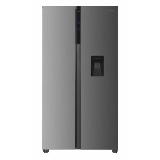 Side by side Heinner HSBS-HM529NFXWDE++, 529 l, Full No Frost, Clasa E, Compersor Dual Inverter, Display LED cu touch, Dozator apa, Iluminare LED, Blocare acces copii, H 177 cm, Inox