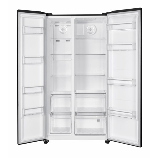 Side by side Heinner HSBS-HM532NFBKE++, 532 l, Full No Frost, Clasa E, Display LED tactil, Smart, Eco, Alarma usa deschisa, H 177 cm, Negru