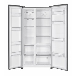 Side by side Heinner HSBS-HM532NFGWHE++, 532 l, No frost, Display LED, Clasa E, Smart, Alarma usa deschisa, H 177 cm, Sticla alba