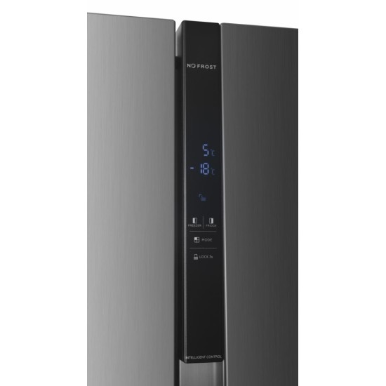 Side by side Heinner HSBS-HM532NFXE++, 532, Clasa E, Full No Frost, Display LED Touch, Alarma usa deschisa, H 177 cm, Inox