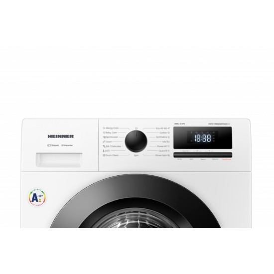 Masina de spalat rufe HEINNER HWM-HME1014IVA10+++, 10 KG, 1400 RPM, Clasa A-10%, MOTOR INVERTER, Display digital, Program Allergy steam, Alb