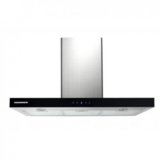 Hota incorporabila decorativa Heinner DCH-6590TIX, Putere absorbtie 623.9 m3/h, 1 motor, 90 cm, Control touch, Timer, Inox + front sticla neagra