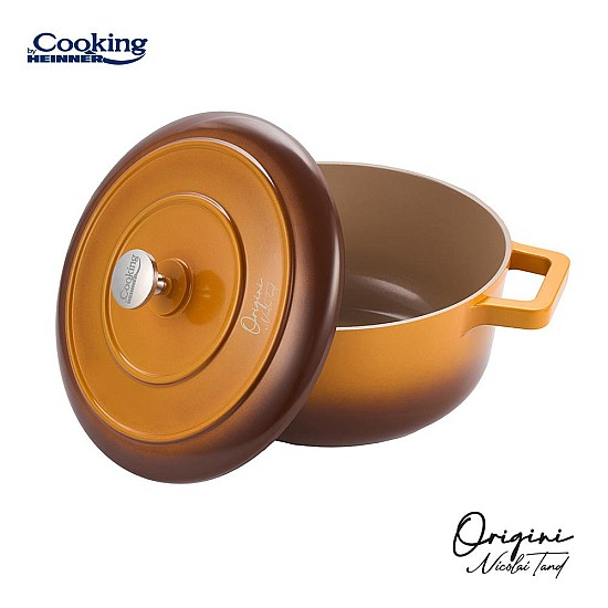Oala cu capac Cooking by Heinner - Origini Chef Nicolai Tand, aluminiu turnat, invelis ceramic, inductie, 24 x 12 cm, 3.9 L