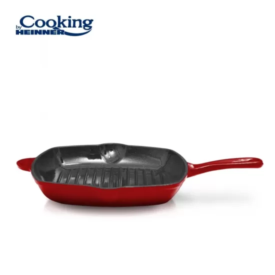 Tigaie grill Cooking by Heinner Red Line, fonta emailata, 26.5 x 4.5 cm
