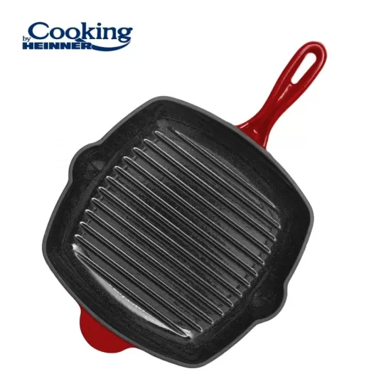 Tigaie grill Cooking by Heinner Red Line, fonta emailata, 26.5 x 4.5 cm