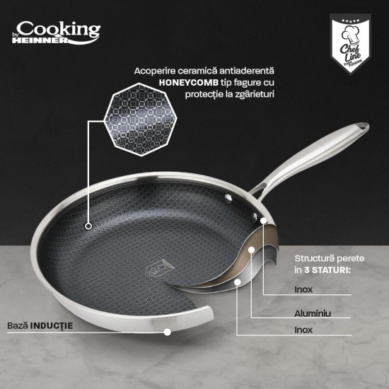 Tigaie Cooking by Heinner Titanium, 3 straturi, inox, inductie, 28 x 5.5 cm