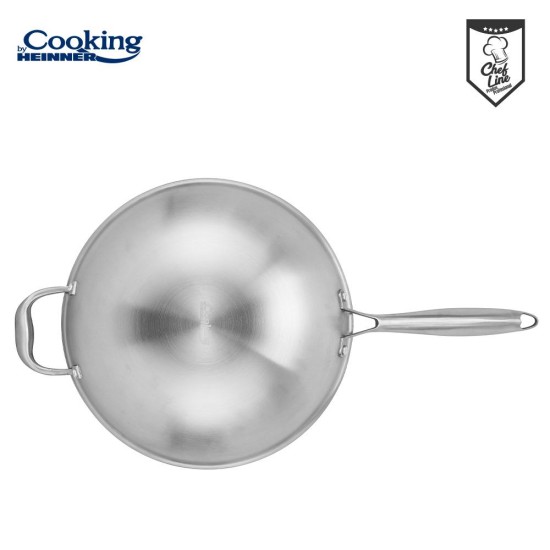 Tigaie wok cu capac sticla Cooking by Heinner Titanium, 3 straturi, inox, inductie, 30 x 8.5 cm, 4.5 L