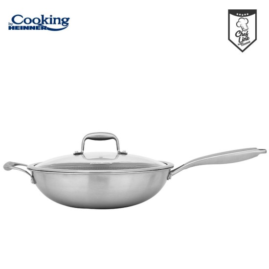 Tigaie wok cu capac sticla Cooking by Heinner Titanium, 3 straturi, inox, inductie, 30 x 8.5 cm, 4.5 L