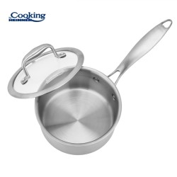 Cratita inox cu coada + capac sticla 16x8.5cm, 1.6L, Atomic3, Cooking by Heinner