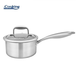 Cratita inox cu coada + capac sticla 16x8.5cm, 1.6L, Atomic3, Cooking by Heinner