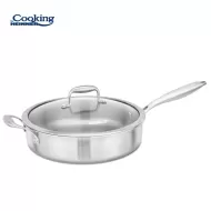 Tigaie adanca inox + capac sticla 28x7.5 cm, Atomic3, Cooking by Heinner