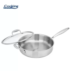 Tigaie adanca inox + capac sticla 28x7.5 cm, Atomic3, Cooking by Heinner