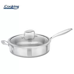 Tigaie adanca inox + capac sticla 28x7.5 cm, Atomic3, Cooking by Heinner
