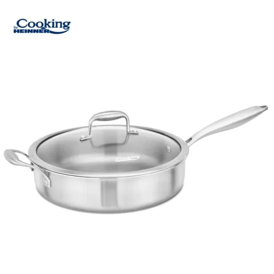 Tigaie adanca inox + capac sticla 28x7.5 cm, Atomic3, Cooking by Heinner