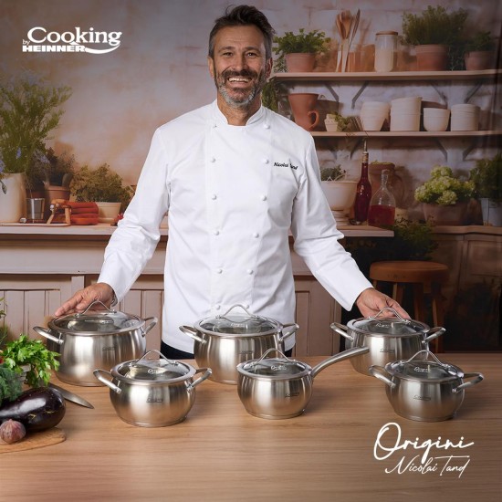 Oala cu capac sticla Cooking by Heinner - Origini Chef Nicolai Tand, inox, inductie, 16 x 9 cm, 1.8 L