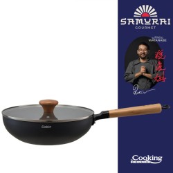 Tigaie wok cu capac Cooking by Heinner - Samurai Gourmet by Rikito Watanabe, invelis ceramic, inductie, 26 x 7.5 cm