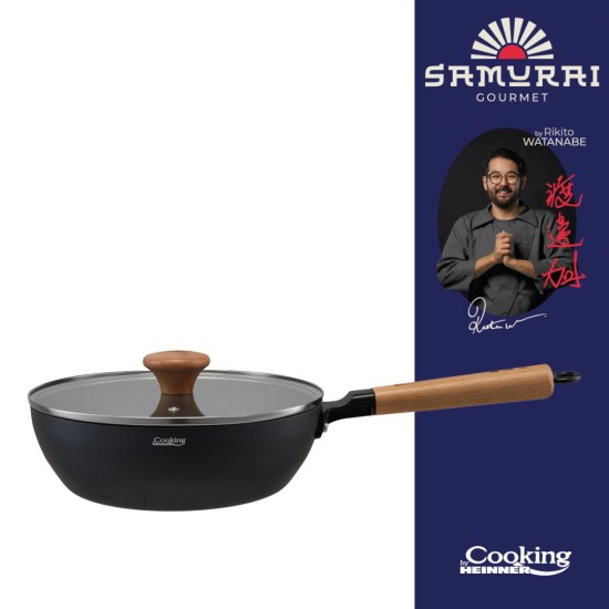 Tigaie wok cu capac Cooking by Heinner - Samurai Gourmet by Rikito Watanabe, invelis ceramic, inductie, 24 x 7.5 cm