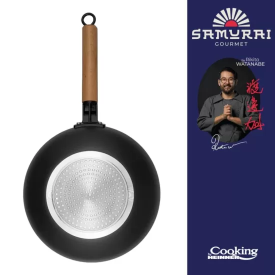 Tigaie wok cu capac Cooking by Heinner - Samurai Gourmet by Rikito Watanabe, invelis ceramic, inductie, 24 x 7.5 cm