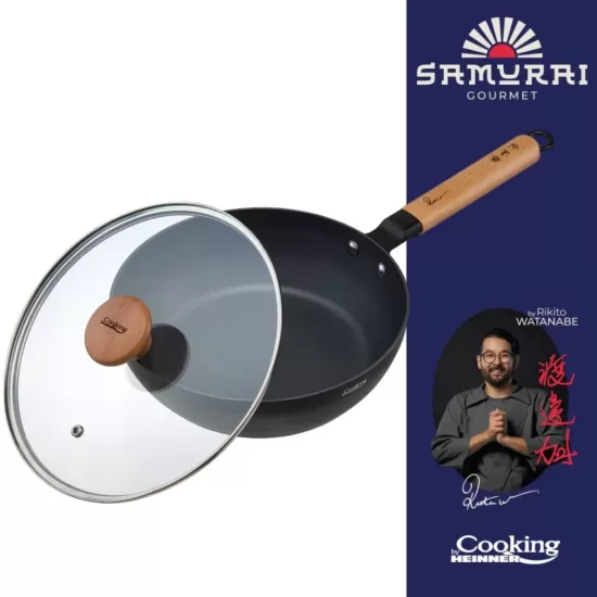 Tigaie wok cu capac Cooking by Heinner - Samurai Gourmet by Rikito Watanabe, invelis ceramic, inductie, 24 x 7.5 cm