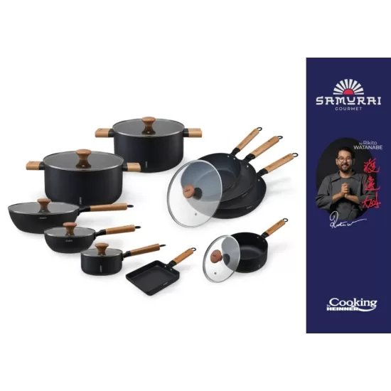Tigaie wok cu capac Cooking by Heinner - Samurai Gourmet by Rikito Watanabe, invelis ceramic, inductie, 24 x 7.5 cm