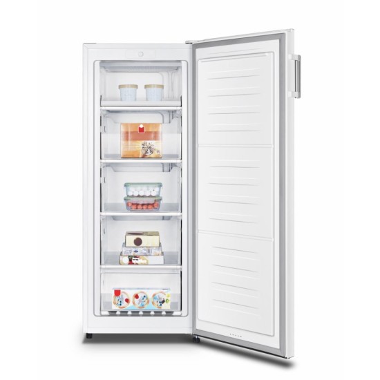 Congelator Heinner HFF-HS165E++, 165 l, Control mecanic cu termostat ajustabil, 5 compartimente - 4 sertare + 1 compartiment cu usa, H 143.4 cm, Clasa E, Alb